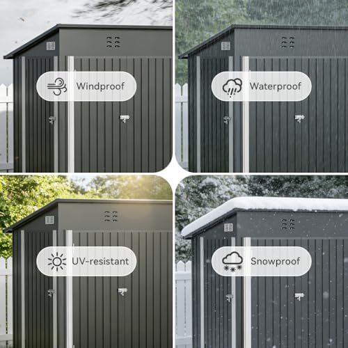 COMHOMA Shed Outdoor Storage Shed Metal,Lockable Doors Tool Sheds with Sloping Roof,Steel Garden Shed with Air Vent for Backyard,Patio,Lawn,Poolside(Gray,7'*3') - Image 6