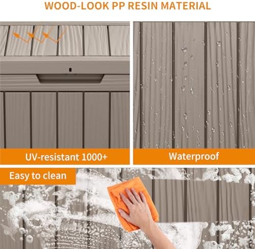 PatioZen 45 Gallon Outdoor Deck Box,Waterproof Resin Outdoor Storage Boxes, Outside Storage Lockable Container for Garden Tools,Indooor Cushions,Accessories (Grey) - Image 6