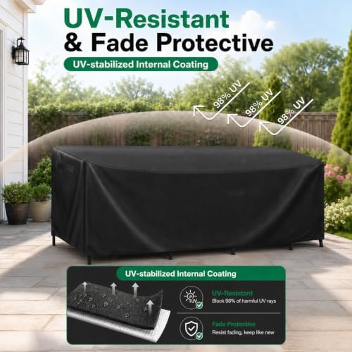 GARPROVM Outdoor Patio Furniture Covers Waterproof Patio Dining Table Couch Set Covers Rectangular with Upgraded 600D Material, 4 Windproof Buckles 124 x 70 x 29 Inch Heavy-Duty Large - Image 5