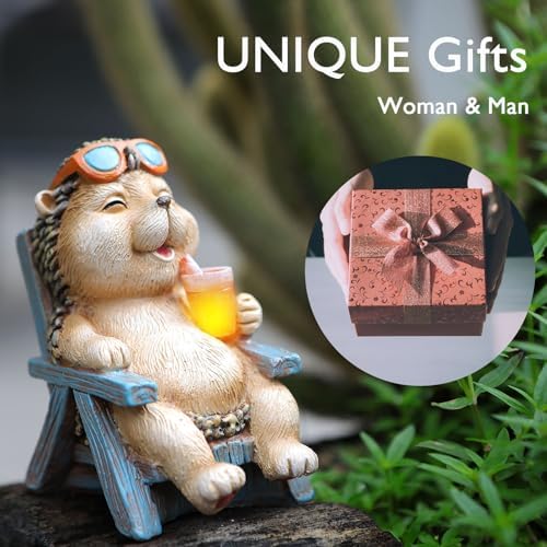 FOXMIS Hedgehog Statue Outdoor Solar Garden Decor for Outside Lawn Yard Patio, Home Office Decorations Indoor Lights, Ideal Ornaments Birthday Gifts for Mom Women Grandma - Image 6