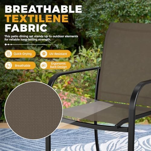 Incbruce 8 Pieces Patio Dining Set with Dark Blue Umbrella, Outdoor Dining Set of 6 Textilene Chairs and Rectangle Table with Umbrella Hole for Backyard, Garden, and Poolside (Brown) - Image 6