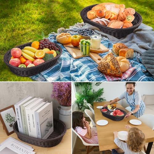 4 Pack 15.7 Inch Oval Poly Wicker Baskets, Plastic Oval Wicker Baskets, Rustic, Durable & Easy-Cleaning Wicker Bread Basket, for Home, Restaurant & Hotel Use, Coffee - Image 7