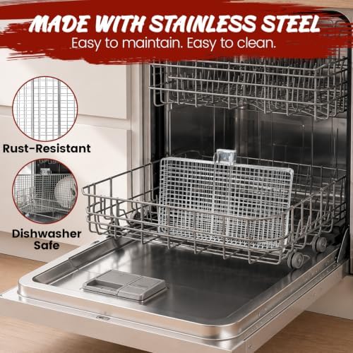 2 Pack Stainless Steel Grill Basket Set with Removable Wooden Handle, BBQ Grilling Rack for Outdoor Cooking, Portable Smoker Grilling Accessories for Fish, Vegetables, Shrimp, Meat & Chicken - Image 6