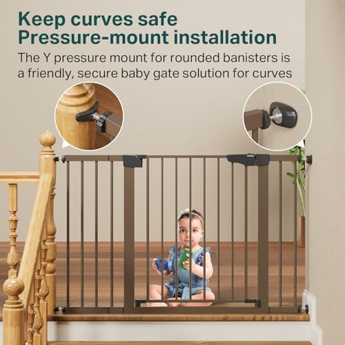 Cumbor 30-48 in Baby Gate for Stairs, Auto Close Dog Gate Indoor, Brown - Image 5