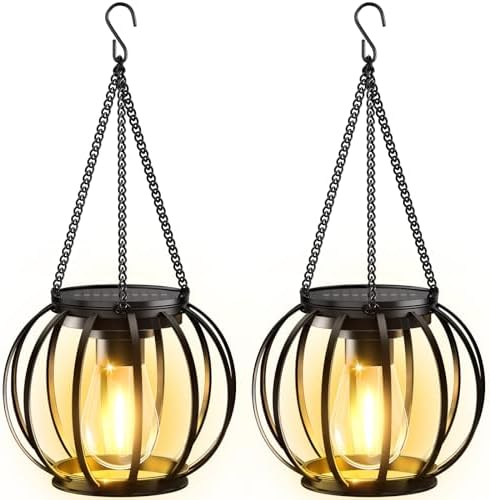 KOOPER Solar Lanterns Outdoor Waterproof, Upgraded Metal Hanging Solar Lights Outdoor Lanterns, Brighter Auto On/Off Outdoor Hanging Lantern for Yard Patio Pathway Porch Garden Decor 2 Pack by KOOPER