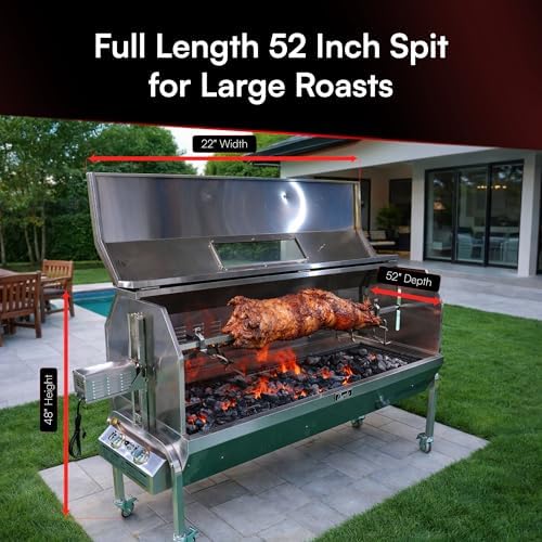 52 Inch Rotisserie Spit Roaster for Whole Pig, Lamb, Goat, Propane/Charcoal BBQ Grill, Stainless Steel Roasting Machine- 50W Motor 200 lb Torque, Grates, Burners, Drip Pan, Thermometer- SSGC1 - Image 6