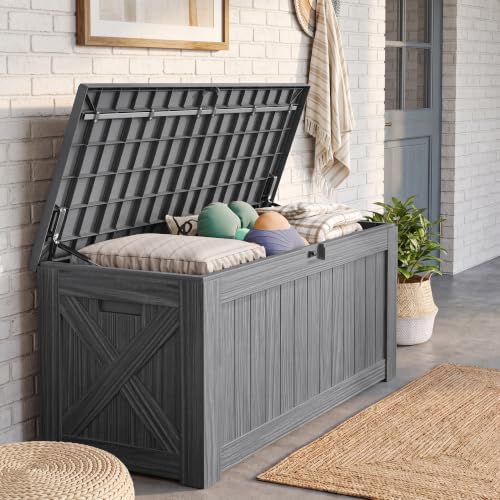 JUMMICO 120 Gallon Resin Deck Box, Large Outdoor Storage Box Waterproof - Image 4