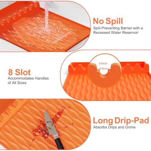 2-Pack Silicone Griddle Mat for Blackstone – Heat-Resistant Utensil Holder with Drip Tray, Non-Slip BBQ Tool Organizer for Grill, Kitchen Countertop & Outdoor Cooking Accessories(Orange) - Image 5