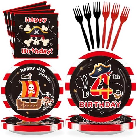 96Pcs Pirate 4th Birthday Party Decorations for Boys, Serve 24 by Greencian
