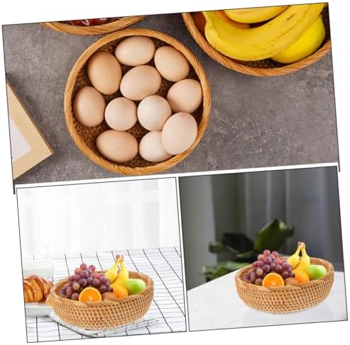 Rattan Woven Storage Basket, Vintage Khaki Fruit Snack Organizer - Image 3