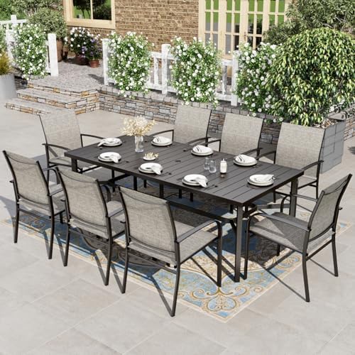 HERA'S HOUSE 9pc Outdoor Patio Dining Set for 8, Textilene Chairs, Brown by HERASHOUSE