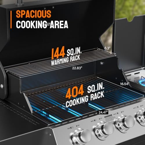 ROVSUN 4 Burner Propane Gas Grill with Side Burner, 58,000BTU BBQ Grills with Enameled Cast Iron Grates, Shelf & Cabinet for Outdoor Garden Patio Backyard Barbecue Cooking - Image 3