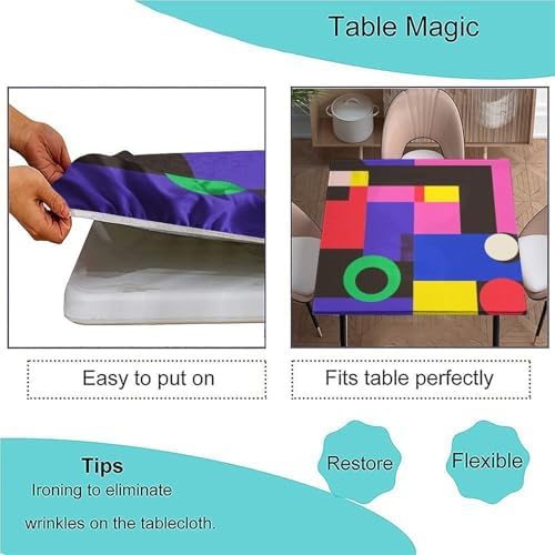 Square Tablecloth Outdoor, Modern Geometric Pattern Printed on Oilproof Elastic Table Cover, Ideal for Weddings Birthdays Events, Fit for 42" x 42" Square Tables - Image 3