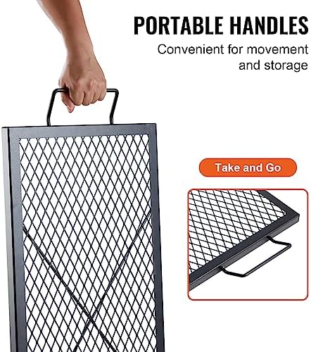 VEVOR X-Marks Fire Pit Grill Grate, Rectangle Cooking Grate, Heavy Duty Steel Campfire BBQ Grill Grid with Handle & Support X Wire, Portable Camping Cookware for Outside Party Gathering, 32 Inch Black - Image 5