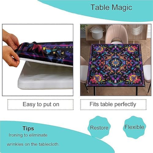 Outdoor Table Cloth Fitted, Mandala Madness Pattern Printed on Oilproof Square Fitted Table Cover, Ideal for Special Occasions Holidays, Fit for 28" x 28" Square Tables - Image 3