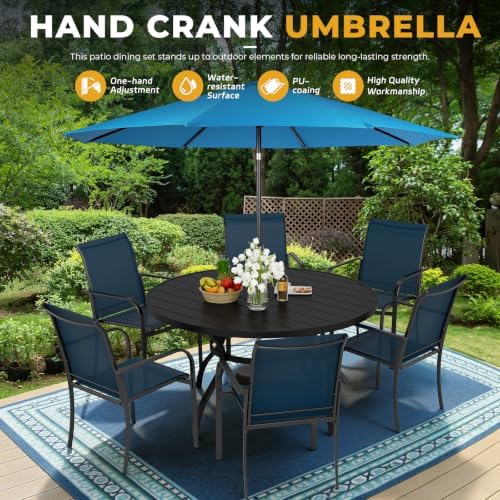 Incbruce 8 PCS Patio Dining Set with Sky Blue Umbrella, Outdoor Dining Set of 6 Textilene Chairs and 53" Round Table with Umbrella Hole for Backyard, Garden, and Poolside (Blue) - Image 6