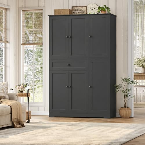 HOSTACK 68" Tall Kitchen Pantry Storage Cabinet with Doors & Shelves, Black - Image 2