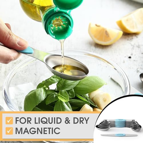 Spring Chef Stainless Steel Magnetic Measuring Spoons Set of 8, Aqua Sky - Image 5