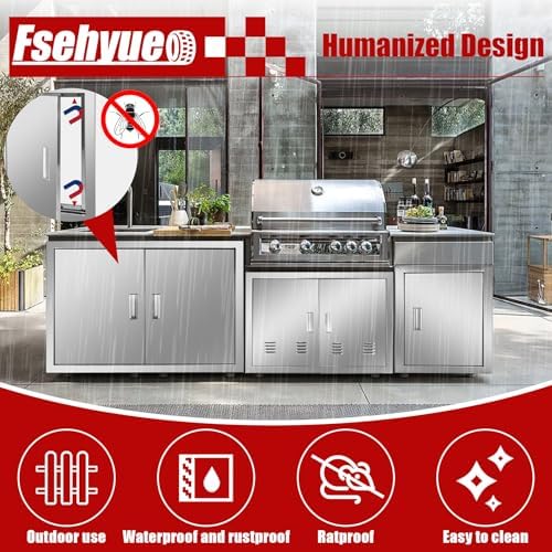 Outdoor Kitchen Door 14'' W x 20'' H Single BBQ Access Door Stainless Steel Flush Mount Doors Wall Vertical Doors with Handle Suitable for Grilling Station BBQ Island Outside Cabinet - Image 7