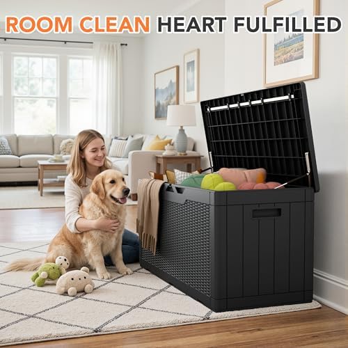 105 Gallon Deck Box Outdoor Indoor Waterproof Storage Box, Black - Image 3