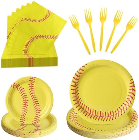 100 Pcs Disposable Softball Party Tableware Set for 25 Guests by COSINIA