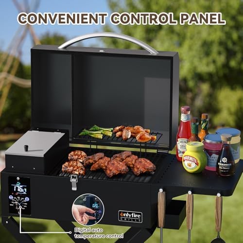 ONLYFIRE GRILLS BBQ Wood Pellet Grill Smoker with Foldable Cart,Black GS343 - Image 5