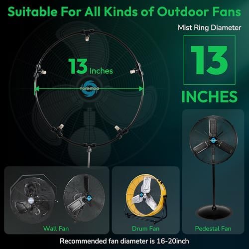 Tornado 13 Inch Misting Kit for Cooling Outdoor, Portable Misters for Outside Patio, Fan Water Mister system for Backyard/Porch/Garden,19.6FT Misting Line + 5 Brass Mist Nozzles, Fit most Outdoor Fans - Image 2