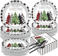 200Pcs Buffalo Plaid Christmas Tree Party Plates Napkins Christmas Black White Buffalo Plaid Theme Tableware Set for Xmas Holiday Decoration Dessert Plates Serve 50 Guests for Birthday Party Supplies by CHUNNIN