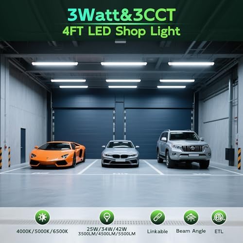 Hlite 4FT LED Shop Lights with Power Cord 5500LM,3 Power Level&3CCT,2 Pack - Image 2