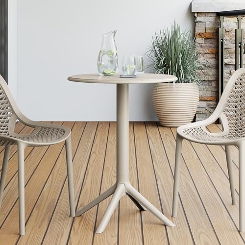 Costaelm Patio Table for 4-Person, Outdoor Patio PP Round Dining Table, All-Weather Bistro Dining Table for Backyard Deck Porch Poolside, Sand by Costaelm