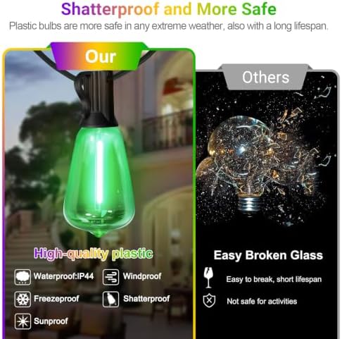 26FT Yellow Purple Green Outdoor String Lights, Mardi Gras ST38 Patio Lights 12+1 Shatterproof Edison Bulbs, Waterproof Connectable LED Outside Lights for Backyard Porch Carnival Christmas Party Decor - Image 4