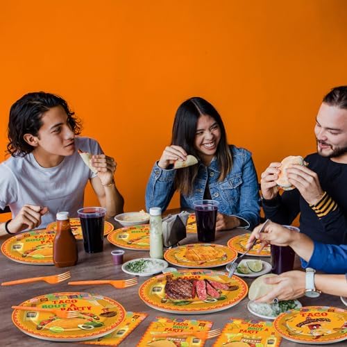 ZOiiWA 100 Pcs Let's Taco Bout A Party Supplies Tableware Set Mexican Fiesta Party Dinnerware Set Mexican Tacos Party Paper Plates Napkins Forks for Taco Party Supplies Birthday Serves 25 Guests - Image 6