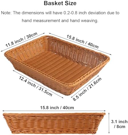 Large Wicker Bread Basket for Party Food, Rectangle Woven Fruit Basket, Gift Baskets Empty, Sturdy Durable Stackable Storage Baskets for Kitchen, Store, Restaurant, Party (Brown, L) - Image 2