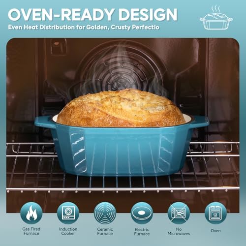 Enameled Cast Iron Dutch Oven for Bread Baking – 3QT Oval Round Heavy Duty Bread Pan with Lid, Non-Stick Ceramic Coating,Loaf Cast Iron Bread Oven for Sourdough, Baking, Roasting, Braising, Stovetop & Oven Safe - Image 3