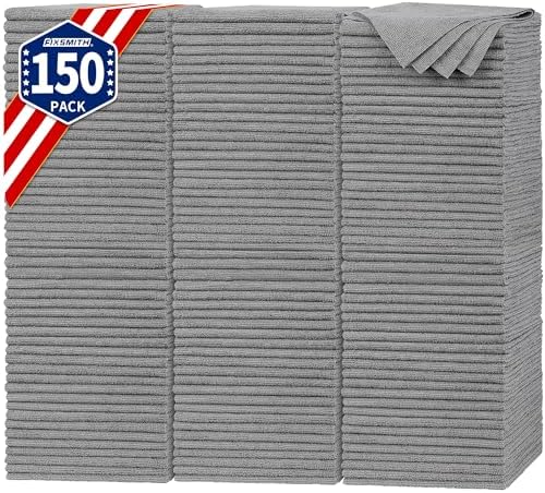 FIXSMITH Shop Towels, Pack of 150, Grey Microfiber Cleaning Cloth Bulk, Microfiber Towels for Cars, All-Purpose Absorbent Cleaning Rags, Dust Cloth for Automotive, Mechanic, Garage, 11.5 x 11.5 inch by FIXSMITH