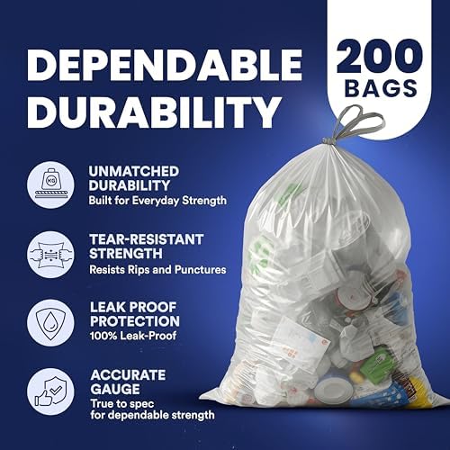 Plasticplace 13 Gallon Trash Bags â”‚ 1.0 Mil â”‚ Clear Extra Tall Drawstring Garbage Can Liners â”‚ 24" x 31" (200 Count) - Image 4