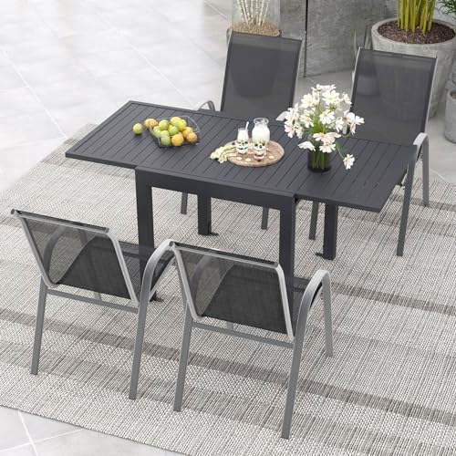 Tangkula 31.5"-63" Extendable Patio Dining Table, Aluminum Outdoor Dining Table for 4-6 People, L-Shaped Brace Included for Fixation, Space-Saving Outside Table for Garden, Porch, Poolside, Dark Grey - Image 2