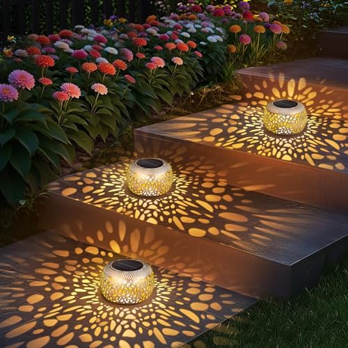 Solar Lanterns Outdoor Waterproof: 2 Pack White Gold Metal Table Decor - Image 6