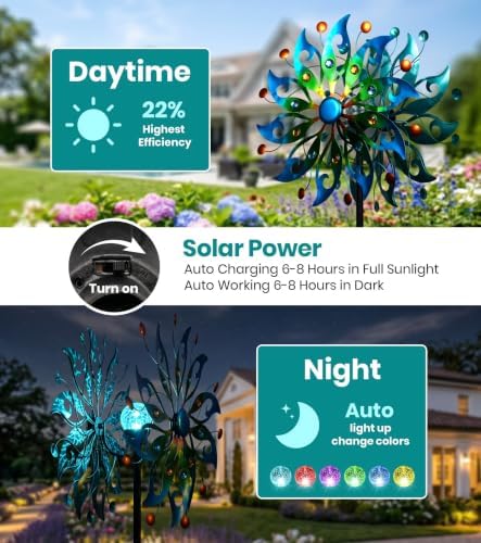 87" Large Solar Wind Spinners Outdoor, Peacock Metal Garden Decor - Image 3