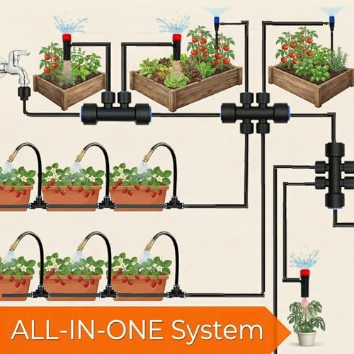 240FT Drip Irrigation System for Garden: 30 Nozzles 1/2" PE Tubing Automatic Watering Kit Adjustable Misting Sprinkler Mister 1/4" Hose for Water Plants Tape Raised Beds Lawn Outdoor Greenhouse - Image 2
