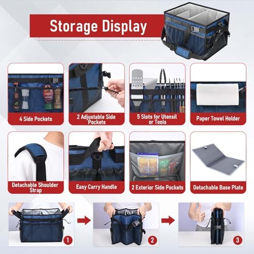 FANGSUN Grill Caddy, Foldable BBQ Caddy with Paper Towel Holder, Blue - Image 3