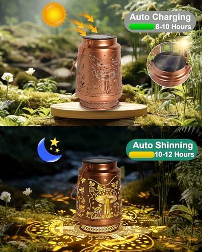 Mushroom Gifts for Women Mushroom Decor Solar Lantern Birthday Gifts Mothers Day Gifts for Mom Grandma Sister Friend Garden Decor Metal Solar Lights Outside Decor for Backyard Patio Porch Lawn Pathway - Image 5