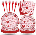 100 Pcs Valentine’s Day Heart Tableware Party Supplies Set, Serves 25 – Disposable Pink & Red Heart Paper Plates, Napkins, and Forks for Romantic Dinner, Bridal Shower, Love-Themed Party Decorations by Merriva