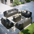 Aoxun Patio Furniture Set with Fire Pit Table, 12 Piece Outdoor Sectional Sofas, 10 Seats Wicker Rattan Outdoor Furniture with Thickened Cushion for Backyard, Garden Dark Grey by Aoxun
