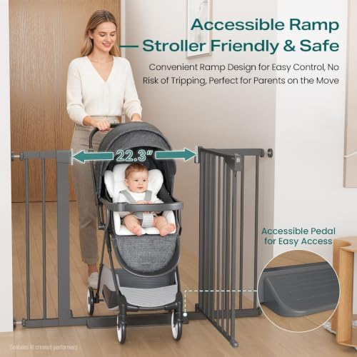 Cumbor 30-46" Baby Gate for Stairs, Auto-Close Dog Gate Indoor Cool Gray - Image 5