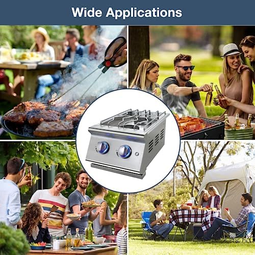 Double Grilling Side Burners for Outdoor Grill, Sturdy 304 Stainless Steel, with Liquid Propane Kit, Drop-in Side Burner for Outdoor Kitchen BBQ Island, 2 * 15,000BTU Natural Gas Side Burner - Image 6