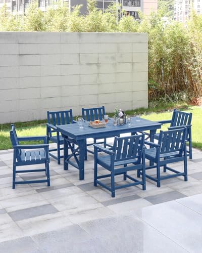 Patio Dining Chair Set of 2, HDPE Outdoor Dining Chair, Ergonomic HDPE Dining Chairs with Deep Seating, All Weather Outdoor Chairs Furniture for Backyard, Deck, Garden, Poolside, Navy - Image 3