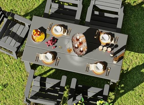 GREENVINES 7-piece Outdoor Dining Set, HDPE Table & 6 Chairs, Gray - Image 4