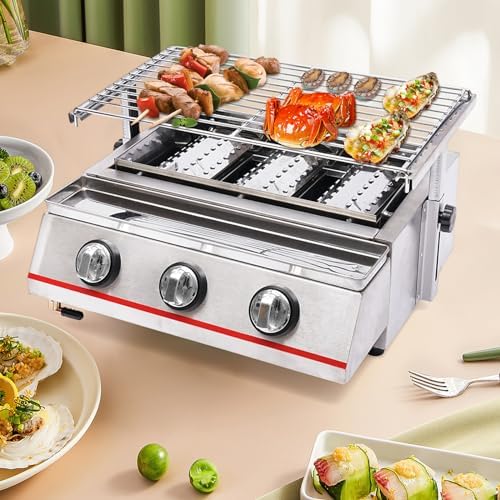 3-Burner BBQ Gas Grill, Drop-in Grill Outdoor Camping Tabletop Cooker, Rotisserie Grill Kit Barbecue Grid with Steel Cover, 2800Pa(Style 5) - Image 5