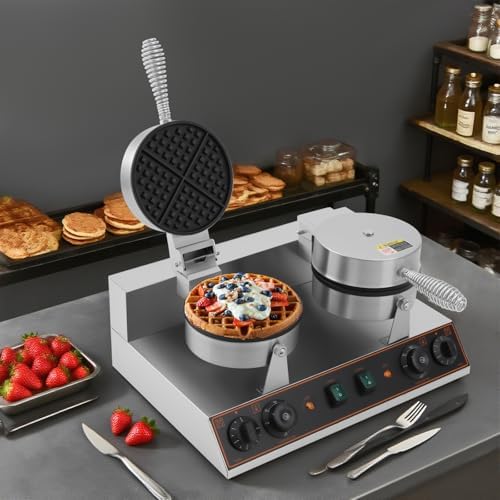 Commercial Waffle Maker, 2400W Electric Waffle Machine, Double-head Stainless Steel Waffle Iron Baker with Non-Stick Coating, 122-572℉ Temperature Adjustable - Image 6